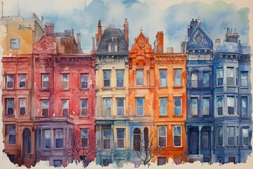 Fototapeta premium A vibrant display of historic architecture in a city neighborhood showcasing diverse styles