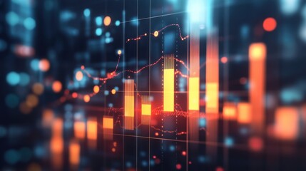 Fototapeta premium Abstract visualization of financial data with glowing bars and lines representing trends.