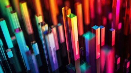 Obraz premium Abstract digital visualization with colorful vertical bars resembling sound waves.