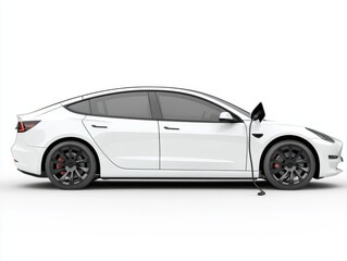 Fototapeta premium White electric car charging with copy space, Technology electric vehicle concept