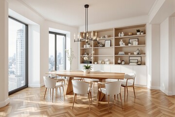Modern Minimalist Dining Room with Elegant Decor and City View