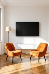 Modern Living Room with Stylish Orange Chairs and Minimalist Decor