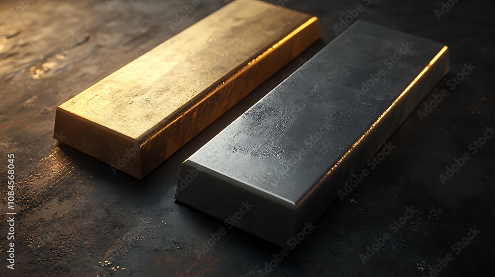 Poster gold, silver, and bronze metal bars are represented in editable ingots, allowing for customization i