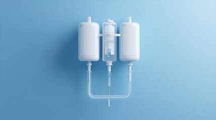 Medical Concept, Pump for infusion and drip for saline solution, IV fluid infusion on a background of blue