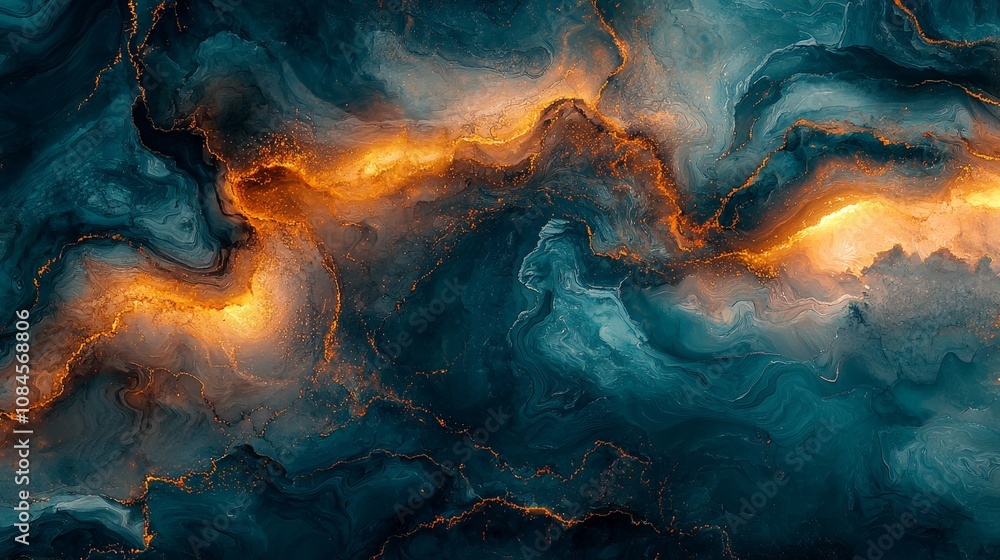 Wall mural a vibrant abstract design featuring swirling colors of blue and orange, creating a dynamic visual.