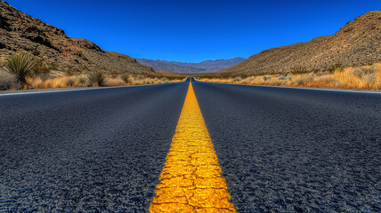 広大な砂漠の一本道と青空