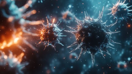 Obraz premium A detailed image showcasing virus particles with spiky surfaces