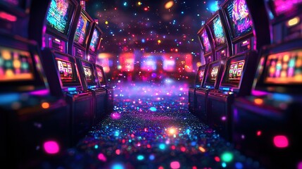 Slot machine casino background with colorful lights and flares