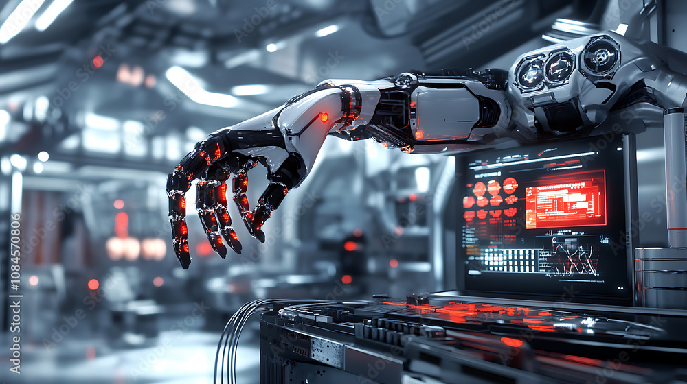 Poster Vertical animation , Futuristic robotic arm in a high-tech laboratory environment