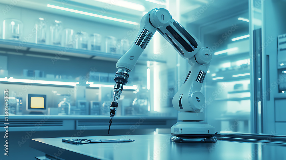 Aufkleber Vertical animation , Futuristic robotic arm in a high-tech laboratory environment