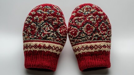 Cozy knitted mittens with intricate patterns in warm colors