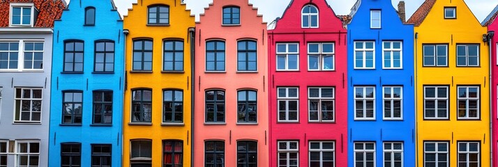 Naklejka premium colorful houses in city of Amsterdam, Netherlands