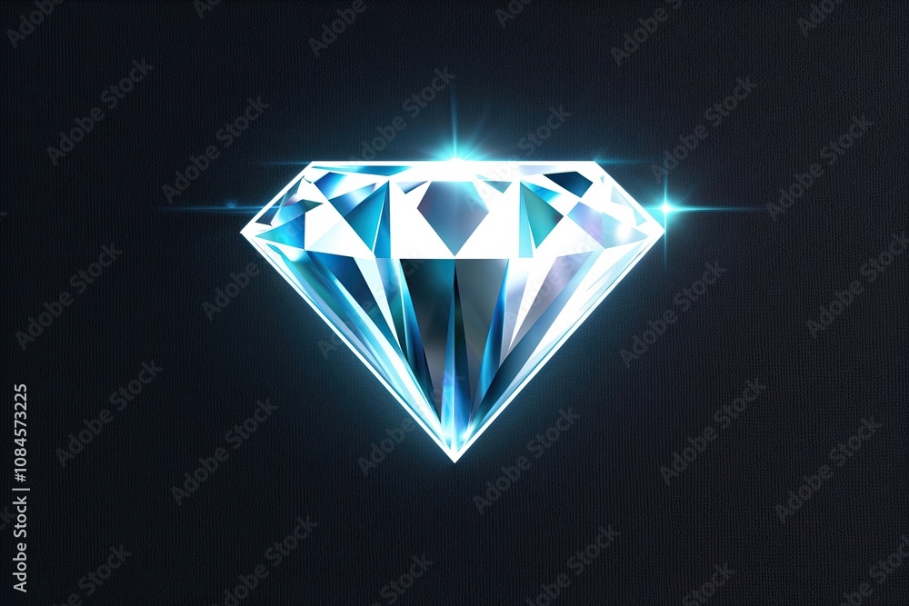 Poster a three-dimensional shimmering diamond shape with luminescent light on a dark canvas