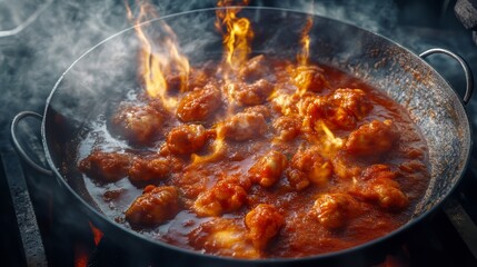 Butter chicken , indian cuisine. indian food. Ultra realistic. Photorealistic hypermaximalist advertising photography hyper realistic fine detail