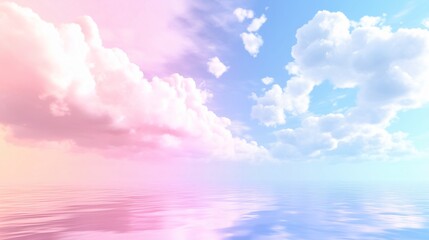 Obraz premium A delicate swirl of pink, lavender, and turquoise clouds floats over serene waters.