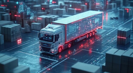 Miniature truck in logistics setting for healthcare and emergency supply chain concepts.