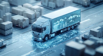 Miniature truck in logistics setting for healthcare and emergency supply chain concepts.