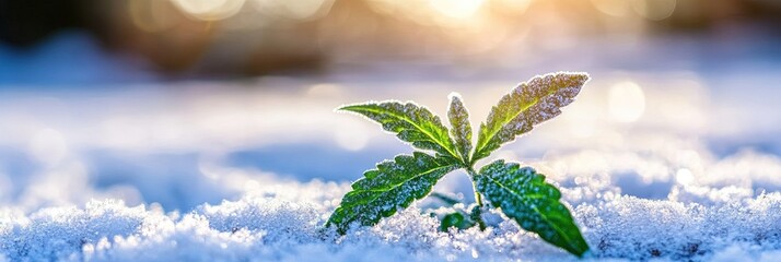 cannabis plant with frosty buds in the winter