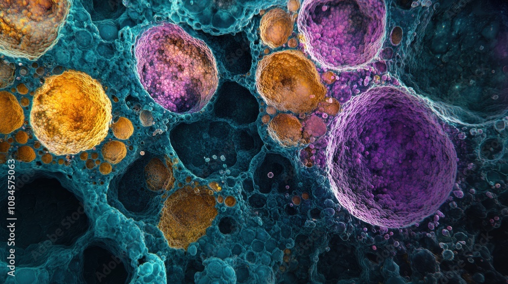 Poster the view highlights diverse cells and structures with vivid colors, showcasing the intricate world o