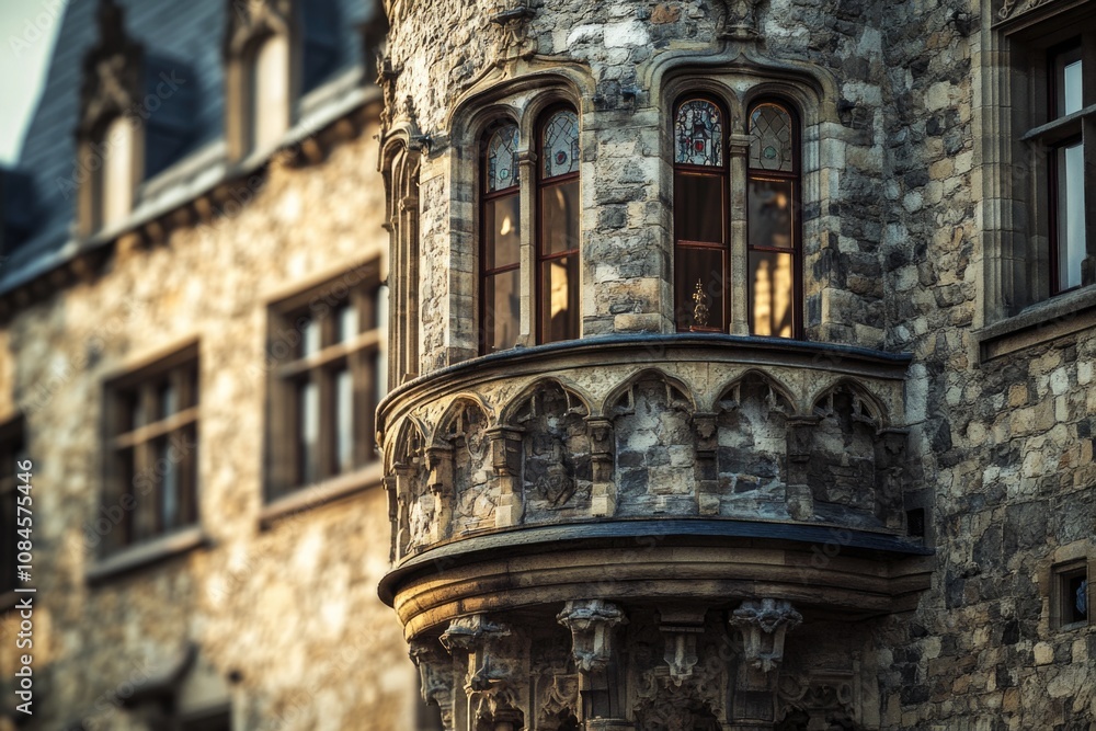 Poster Tall building with a clock face on its side, architectural structure