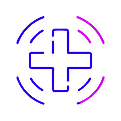 Fototapeta premium Stylish icon of a medical cross symbol in blue and purple gradient representing healthcare