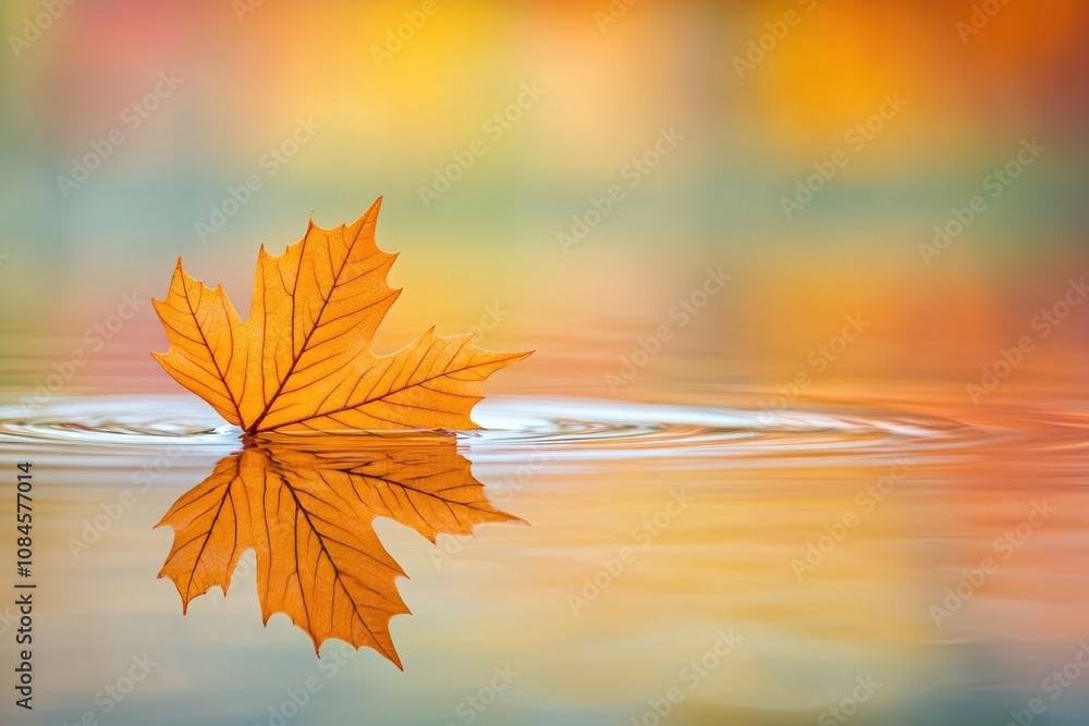 Poster a single leaf floats on the surface of calm water