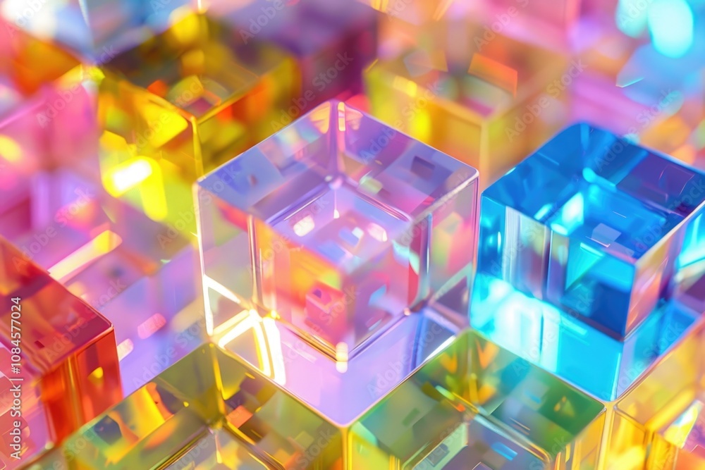 Poster A close-up view of a bunch of colorful cubes