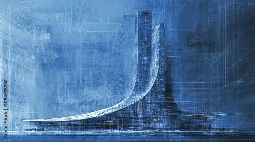 Poster abstract architectural design with blue tones showcasing modern creativity and futuristic concepts i