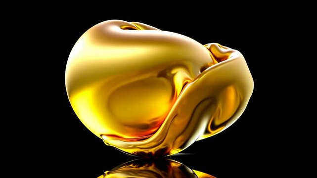 morphing liquid golden sphere with smooth flowing distortions, rendered in UHD on a black homogeneous background