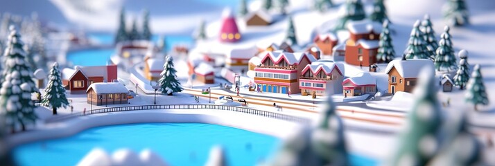 2D animated cartoon ski resort 