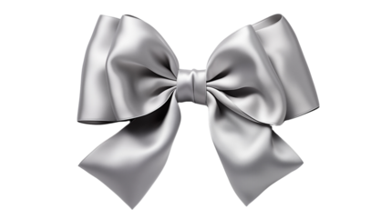 Sleek silver gift bow that creates a stunning accent for gift packages or decorations, isolated on transparent background.