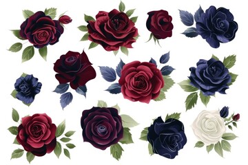 Fototapeta premium A bouquet of colorful roses against a plain white background, perfect for romantic or celebratory occasions