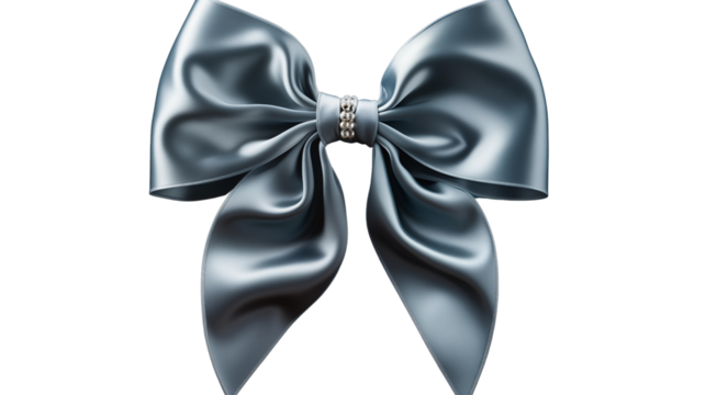 Radiant silver gift bow for enhancing gift wraps with a shimmering and polished look, isolated on transparent background.