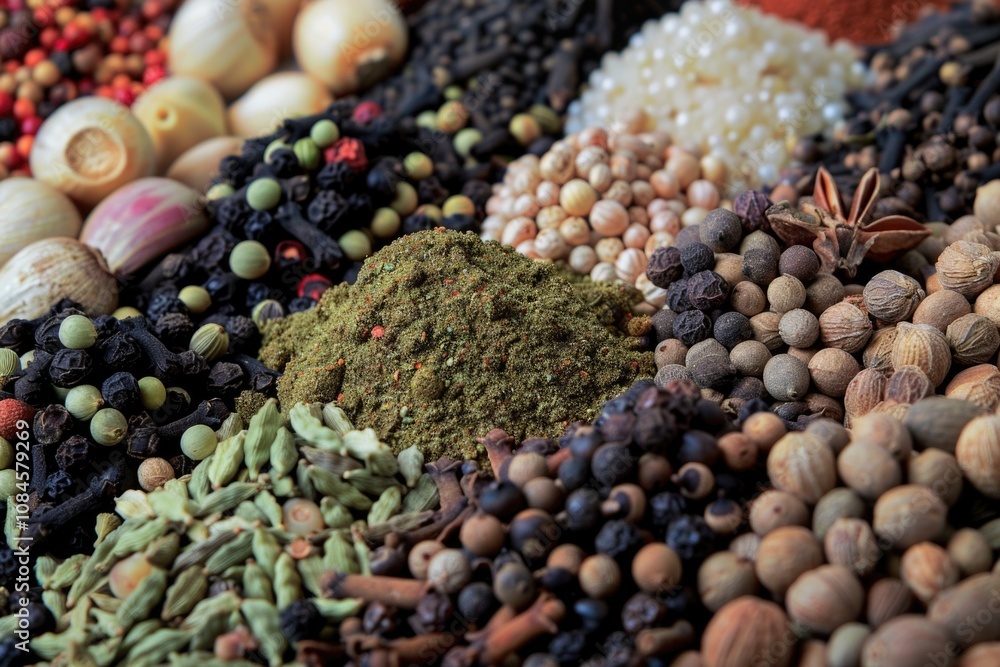 Poster a selection of aromatic spices in a single frame