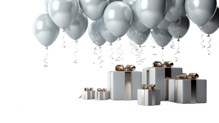 A silver gift box floats gracefully in the air, ready to surprise and delight during the festive season, isolated on transparent background.