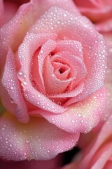 A close-up shot of a pink rose with water droplets on its petals, perfect for capturing the beauty of nature