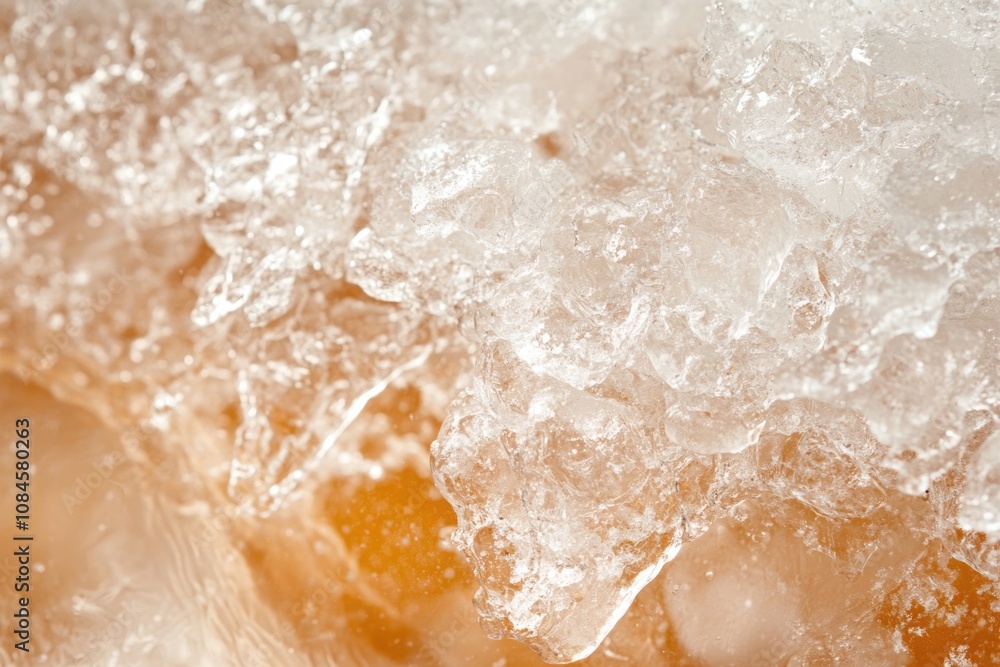 Poster A close-up view of clear ice on a table surface, ideal for use in illustrations or graphics