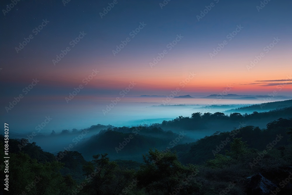 Poster enchanting twilight landscape with calming gradient and ethereal haze