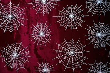 Velvety Burgundy Backdrop with Stunning Crystal Clear White Spider Webs
