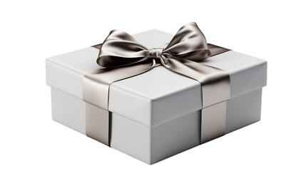Obraz premium A sleek silver gift box against a white backdrop, creating a timeless style for gifting, isolated on transparent background.