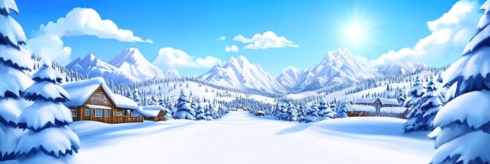 2D animated cartoon of Big Sky, Montana ski resort 