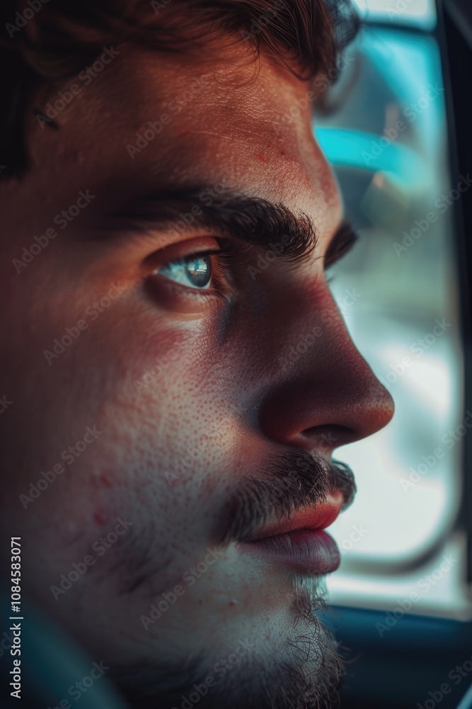 Poster a close-up view of a person in a vehicle