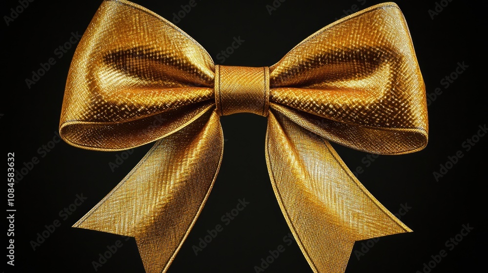 Poster a simple yet elegant gold bow placed against a dark black background, perfect for adding a touch of 
