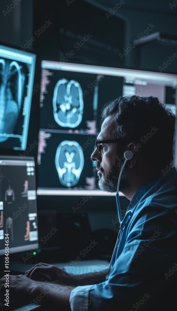 Poster radiologist utilizing ai software for enhanced x-ray analysis in modern healthcare