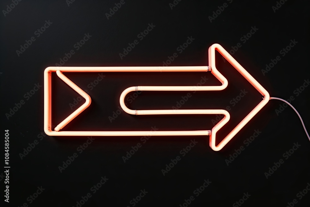 Poster a three-dimensional neon arrow of glowing light beams pointing right on a black background