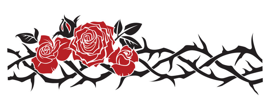 black crown of thorns with red roses isolated on white background