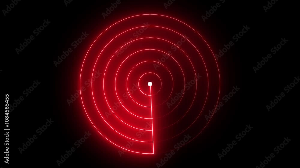 Poster neon radar navigation is looking for objects. circle radar map animation icon. glowing neon radar te