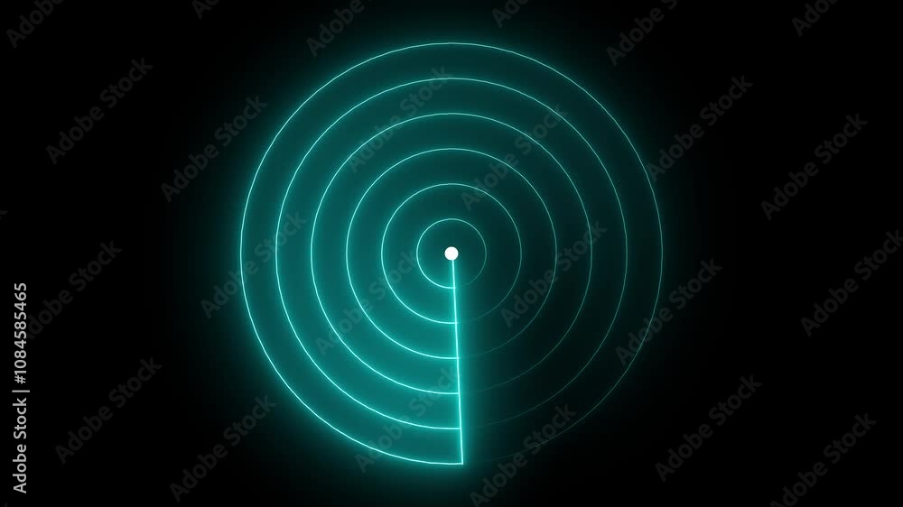 Poster neon radar navigation is looking for objects. circle radar map animation icon. glowing neon radar te