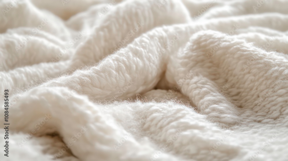 Poster closeup view of a soft plush and textured woolen fabric in a serene tranquil shade of white the deli