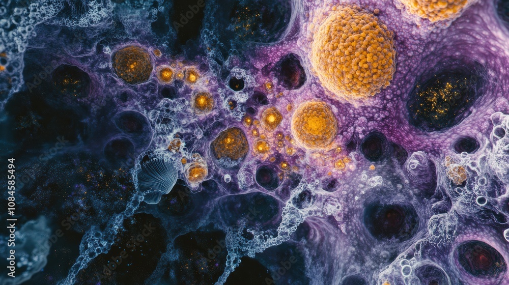 Poster this close-up reveals a fascinating world of vibrant cells and structures, showcasing their unique p